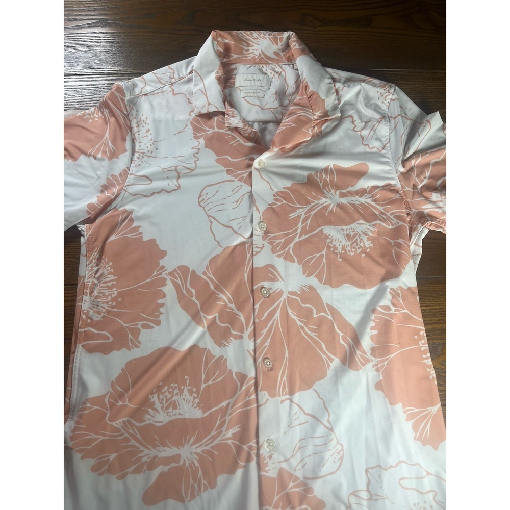 Porter & Ash Shirt Mens Kinetic Stretch Floral Button Up Shirt Peach White Small